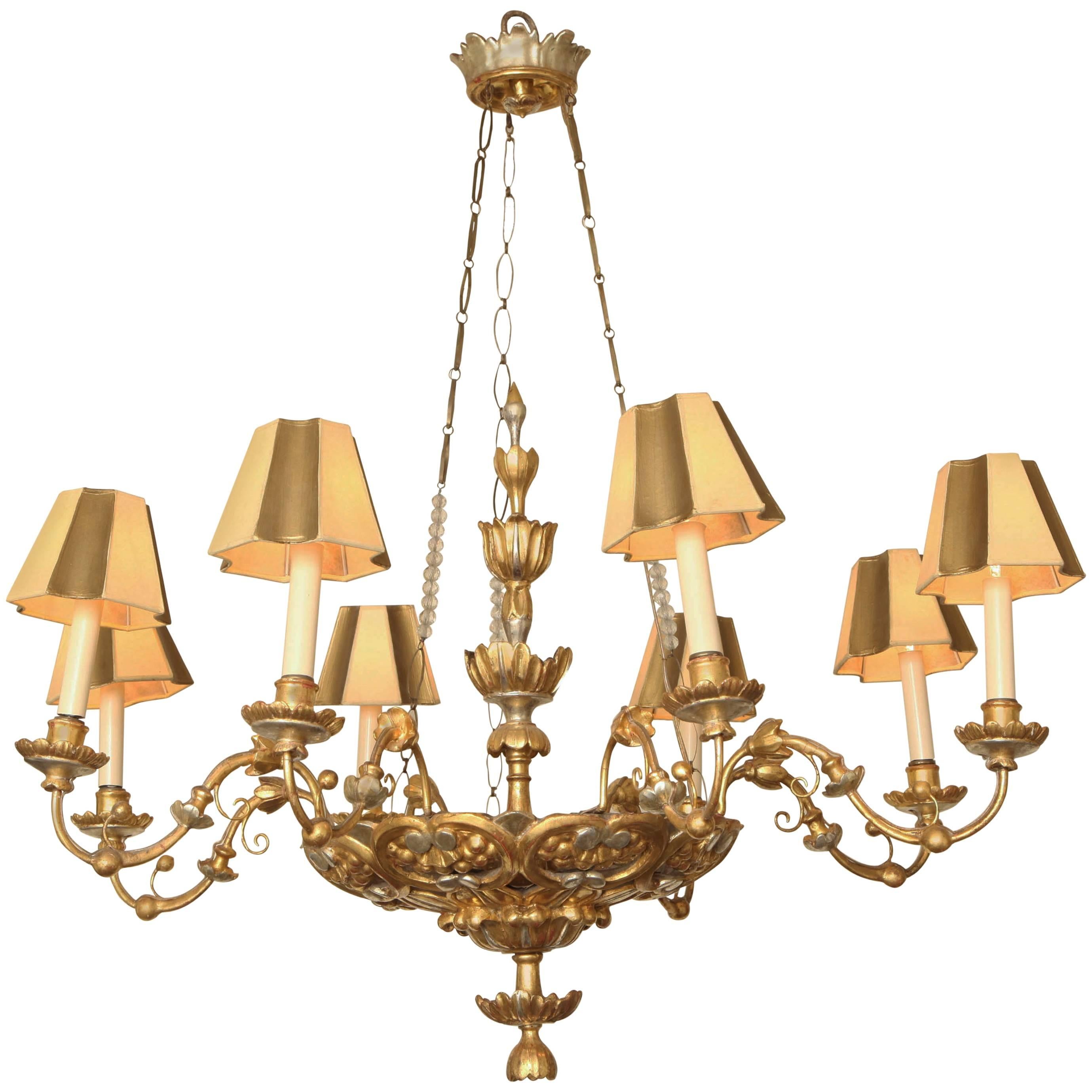 Austrian Neoclassical Silvered and Giltwood Eight-Light Chandelier