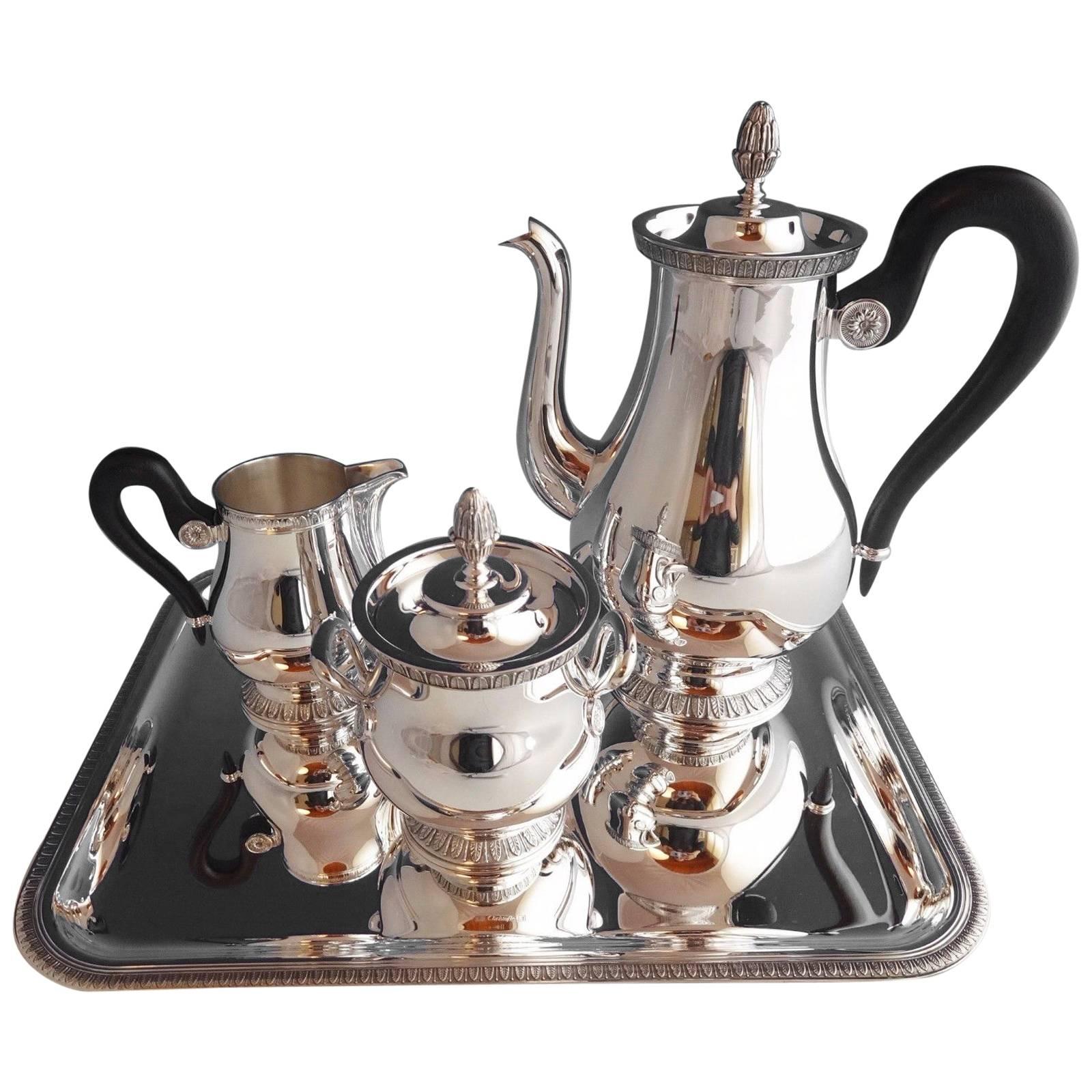 MALMAISON BY CHRISTOFLE Silverplate Tea Set 4-PC.Coffee Sugar Creamer Tray #09