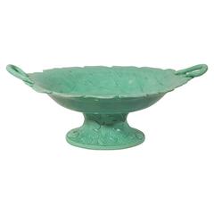 Mint Green Creamware Fruit Bowl with Oak Leaf Design in