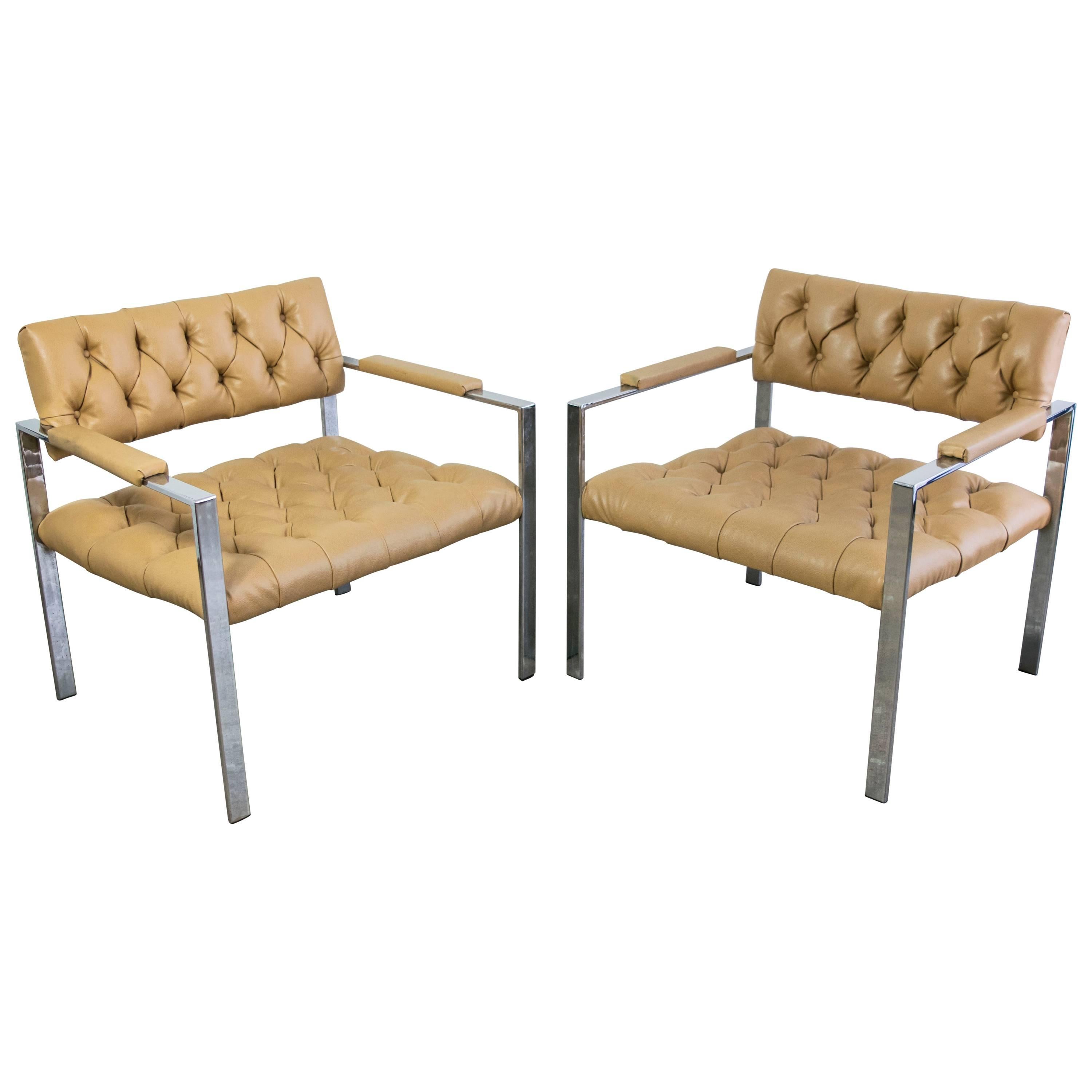 Pair of Tufted Flat Bar Club Chairs in the Style of Harvey Probber For Sale