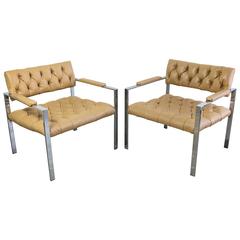 Pair of Tufted Flat Bar Club Chairs in the Style of Harvey Probber