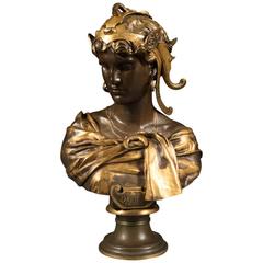 Fine French Antique Patinated Bronze Bust of Delila by Antoine Mercie