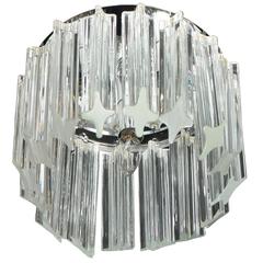 Mid-Century Modern Triedre Crystal and Chrome Flush Mount Chandelier