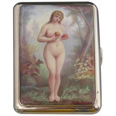Victorian Silver and Enamel Cigarette Box, Eve in the Garden of Eden