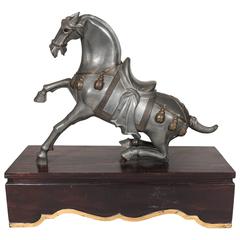 Retro Mid-Century Sculpture of a Pewter Horse on Stand