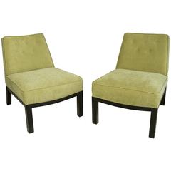 Pair of Midcentury Sage and Black Side Chairs
