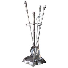 19th Century Polished Steel Fire Tool Set and Stand