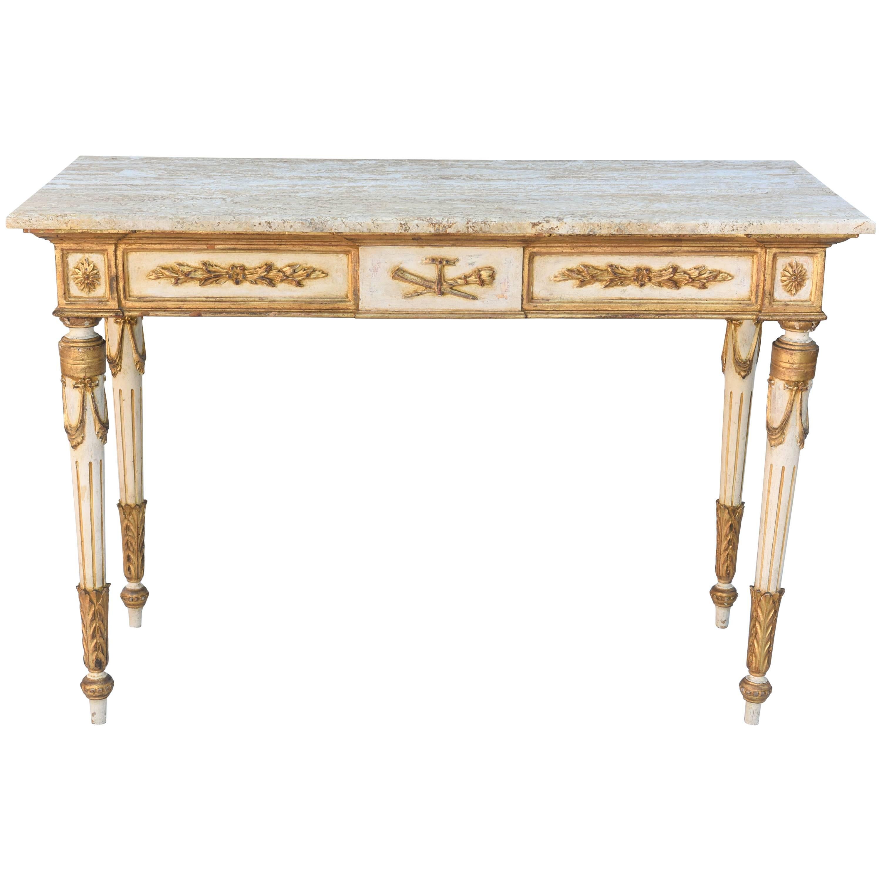 Painted and Parcel Gilt Venetian Console Table with Marble Top 