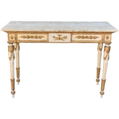 Painted and Parcel Gilt Venetian Console Table with Marble Top 