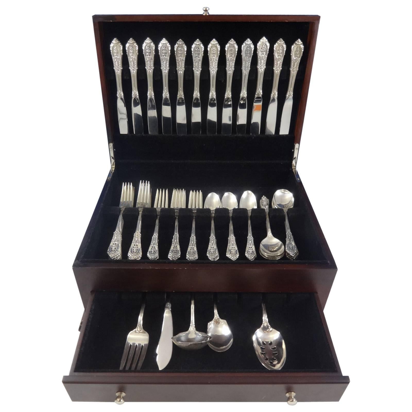 Rose Point by Wallace Sterling Silver Flatware Set for 12 Service 65 Pieces