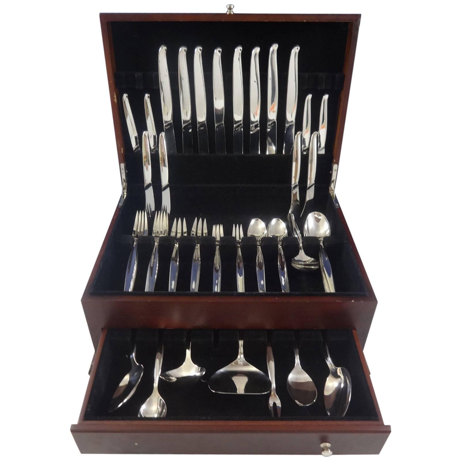 Contour by Towle Sterling Silver Flatware Set Service 64 Pieces, Modern  For Sale