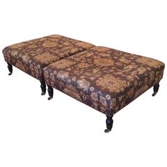 Pair of Large Square Upholstered Ottomans