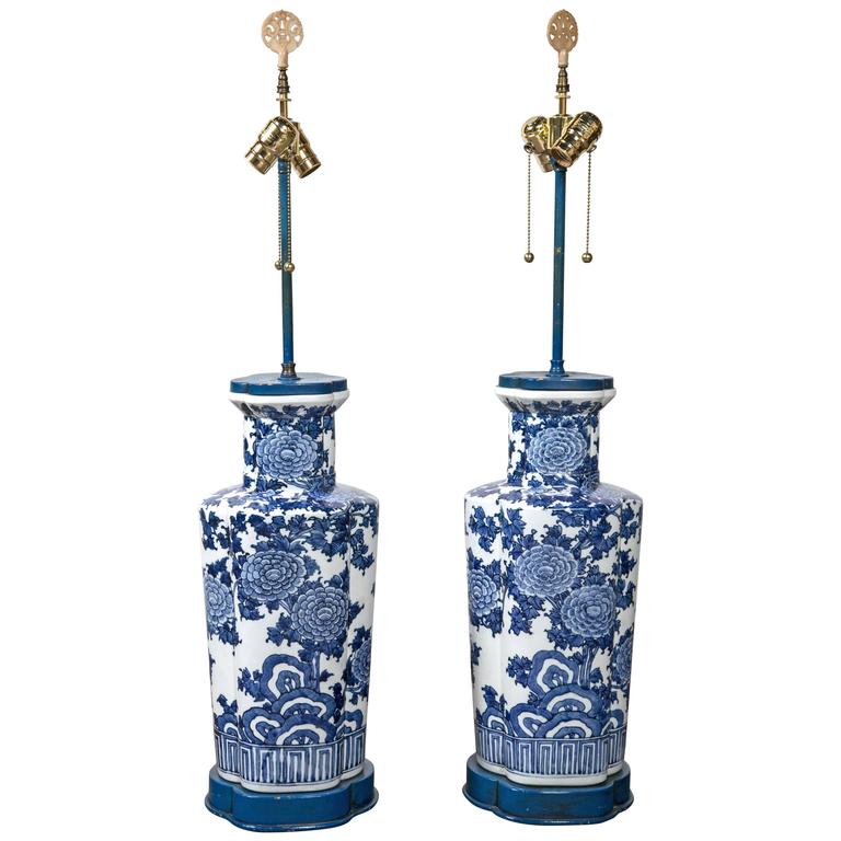 Large Blue and White Porcelain Lamps For Sale at 1stDibs