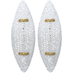 Pair of Exceptionally Large Murano White Glass Sconces by Toso