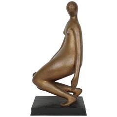 American Bronze Figure of a Seated Woman Gold Patina, Signed Hugo Robus