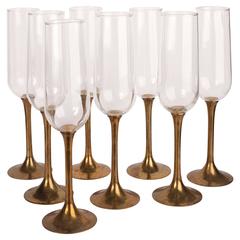 Retro Set of Italian Champagne Flutes and Wine Glasses