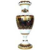 Neoclassical White Opaline Vase with Gilt Painted Chariot Scene