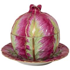 Early 19th Century Meissen Cabbage Tureen Painted in Fuchsia and Green
