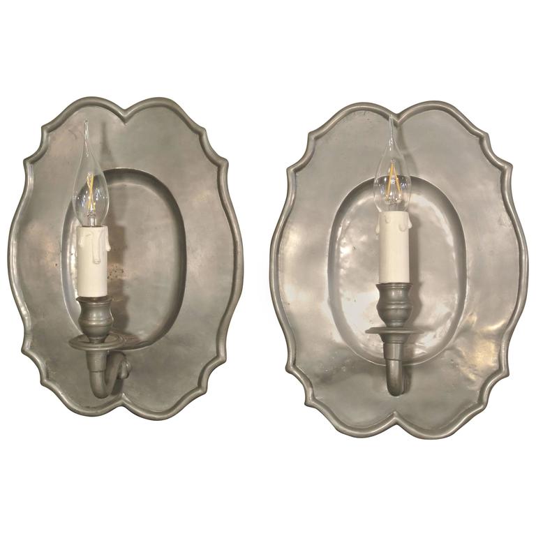 Nice Pair of French Pewter Sconces from the 20th Century For Sale at 1stdibs