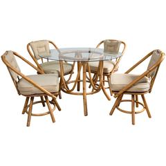 Vintage Bamboo, Rattan, Round Dining Table and Chairs