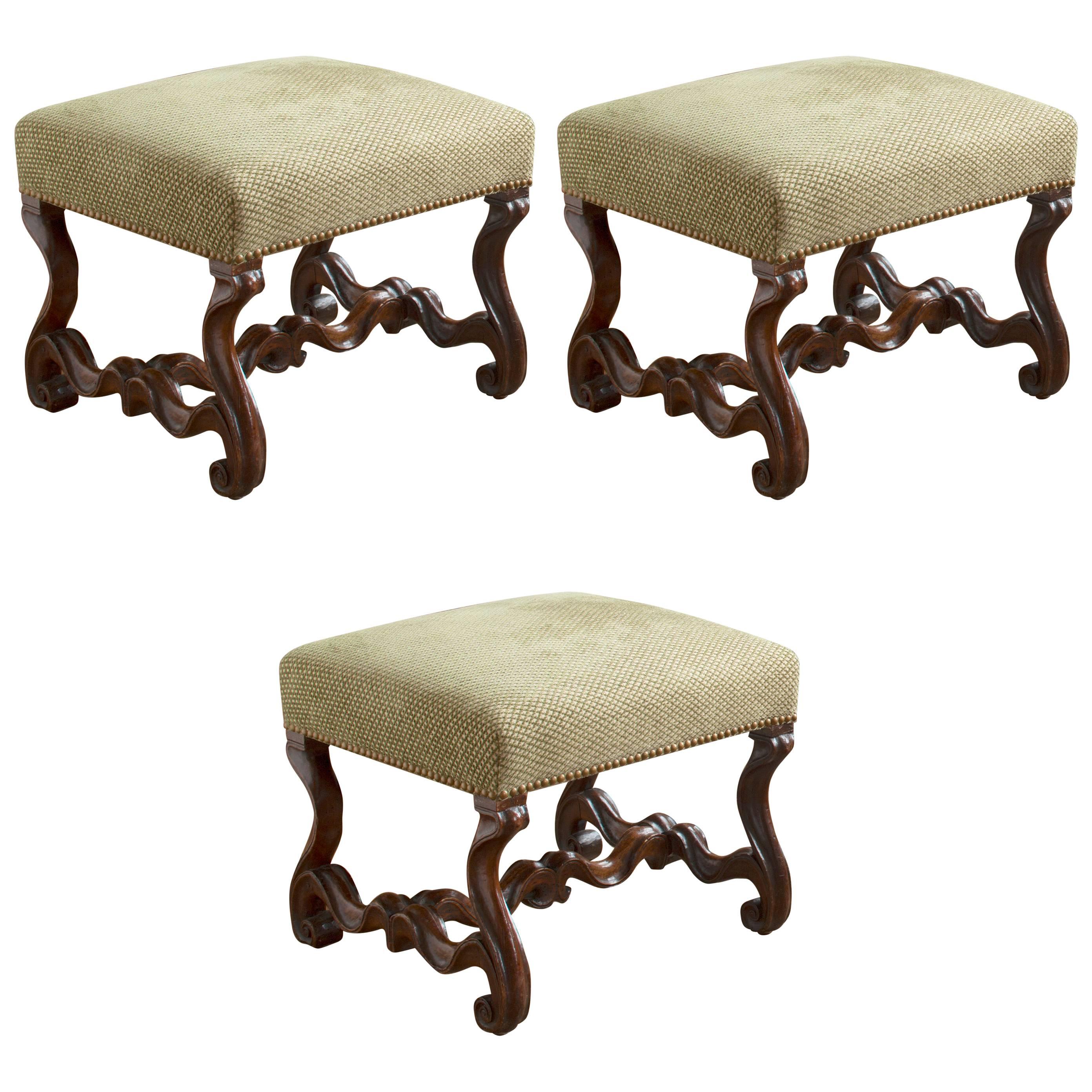 Set of Three Italian Baroque Walnut Benches