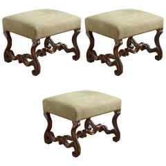 Set of Three Italian Baroque Walnut Benches