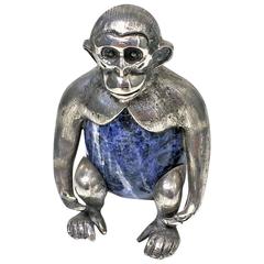 Wonderful Silver and Lapis Chimpanzee Figurine paperweight, early 20th century