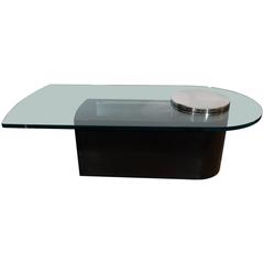 Dakota Jackson Glass Top Coffee Table with Chrome Detail on Black Lacquer Base