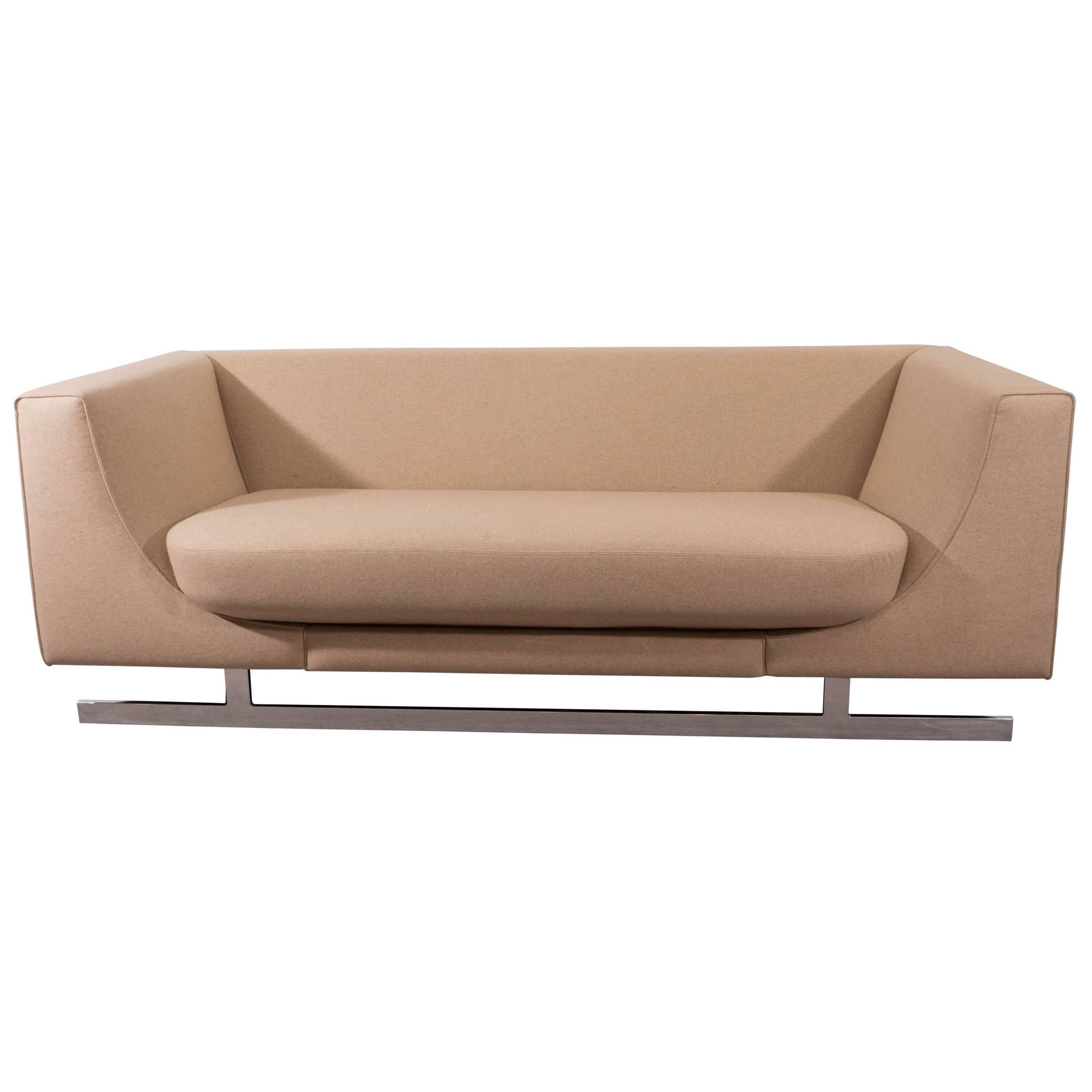 Modern Sofa in Beige Wool on Steel Base
