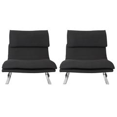 Pair of Giovanni Offredi 'Onda' Slipper Chairs in Black Wool for Saporiti