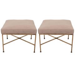 Pair of Paul McCobb Brass X-Base Stools
