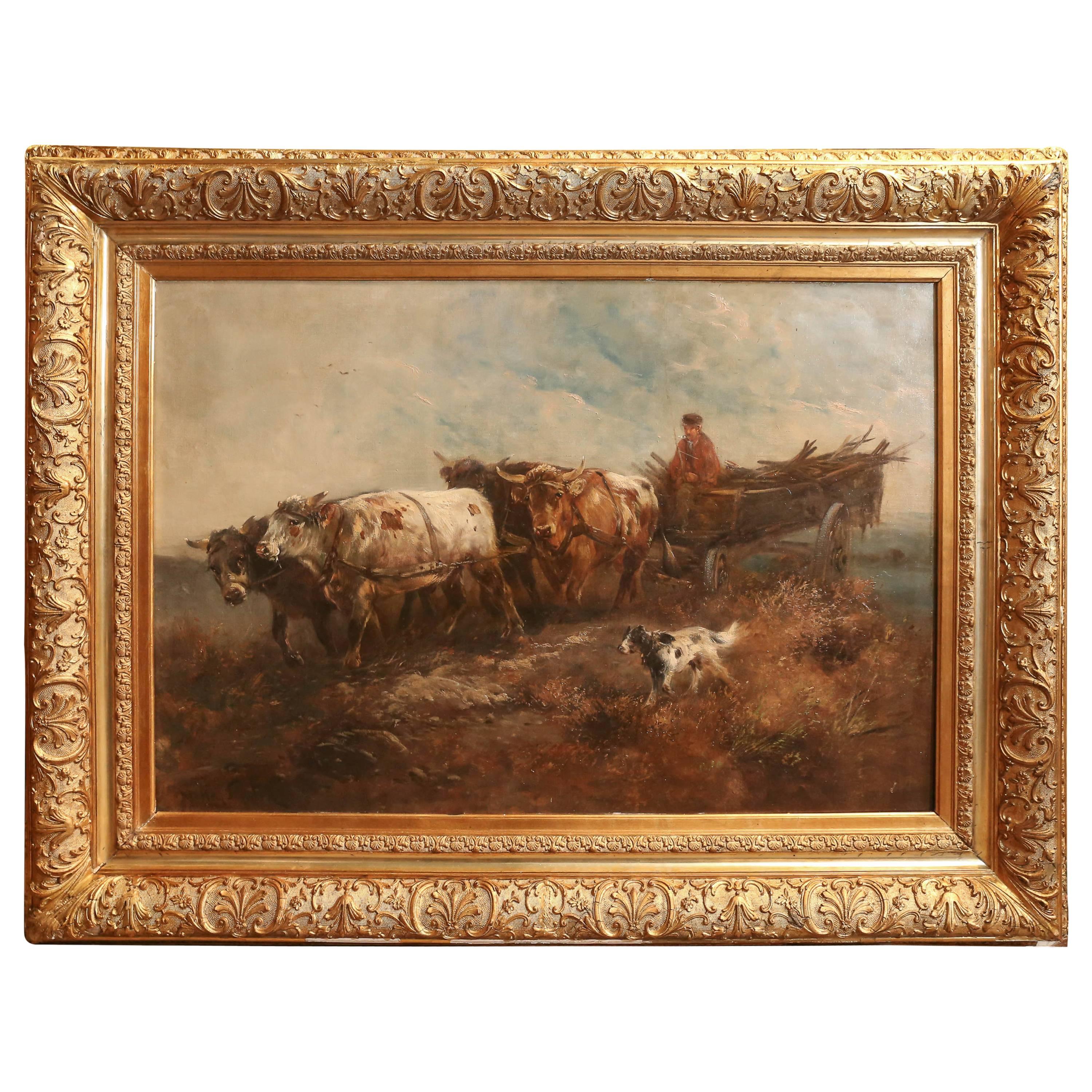 Oil Painting by Henry Schouten in a 19th Century  Giltwood Frame, "The Plow"