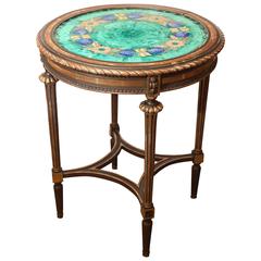 French 19th Century Round Malachite, Lapis and Coral Stone Inlaid Table