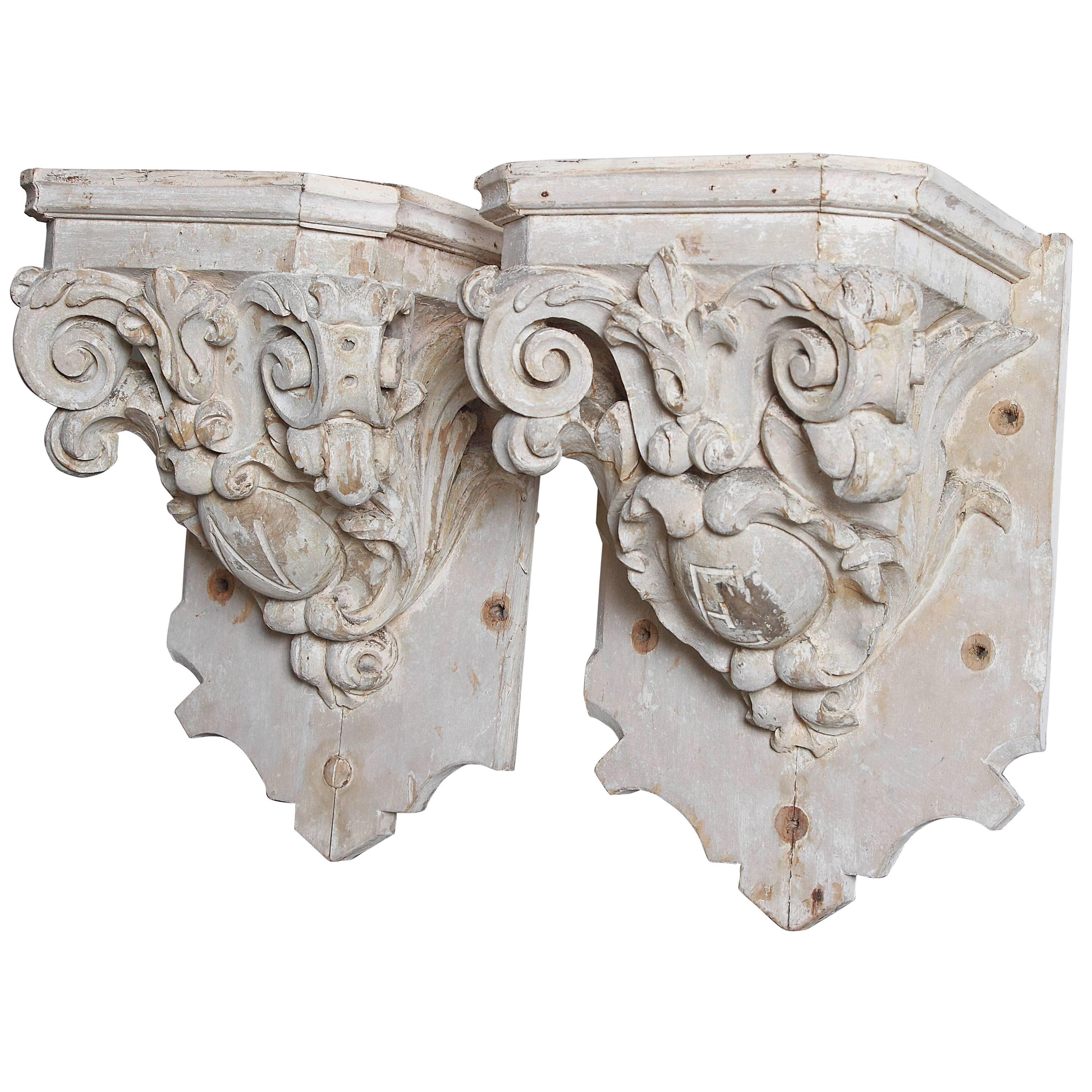 Pair of Large Painted 18th Century French Brackets at 1stDibs