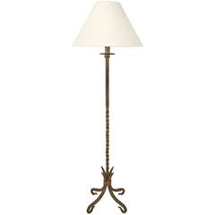 1970s French Gilt Iron Floor Lamp on Tripod Base 1970s French Gilt Iron Floor Lamp on Tripod Base