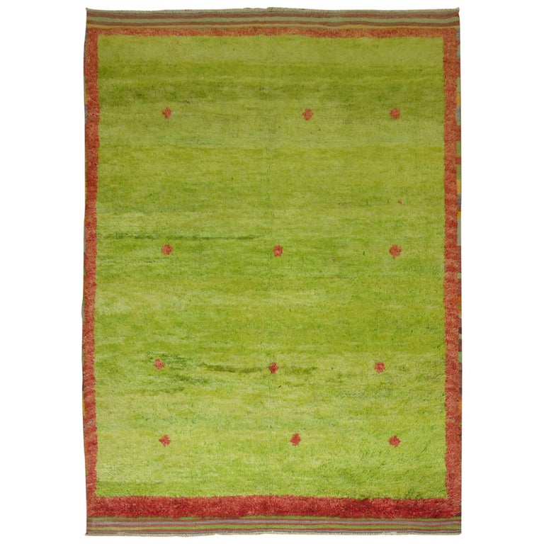 Lime Green Vintage Turkish Tulu Pile Rug For Sale at 1stDibs