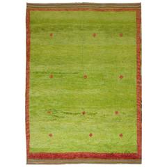 Lime Green Vintage Turkish Tulu Pile Rug 7