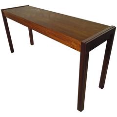 Midcentury Walnut Black Lacquer Console Table