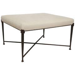 Large, Steel Ottoman with X-Form Stretcher and Upholstered Cushion, circa 1960