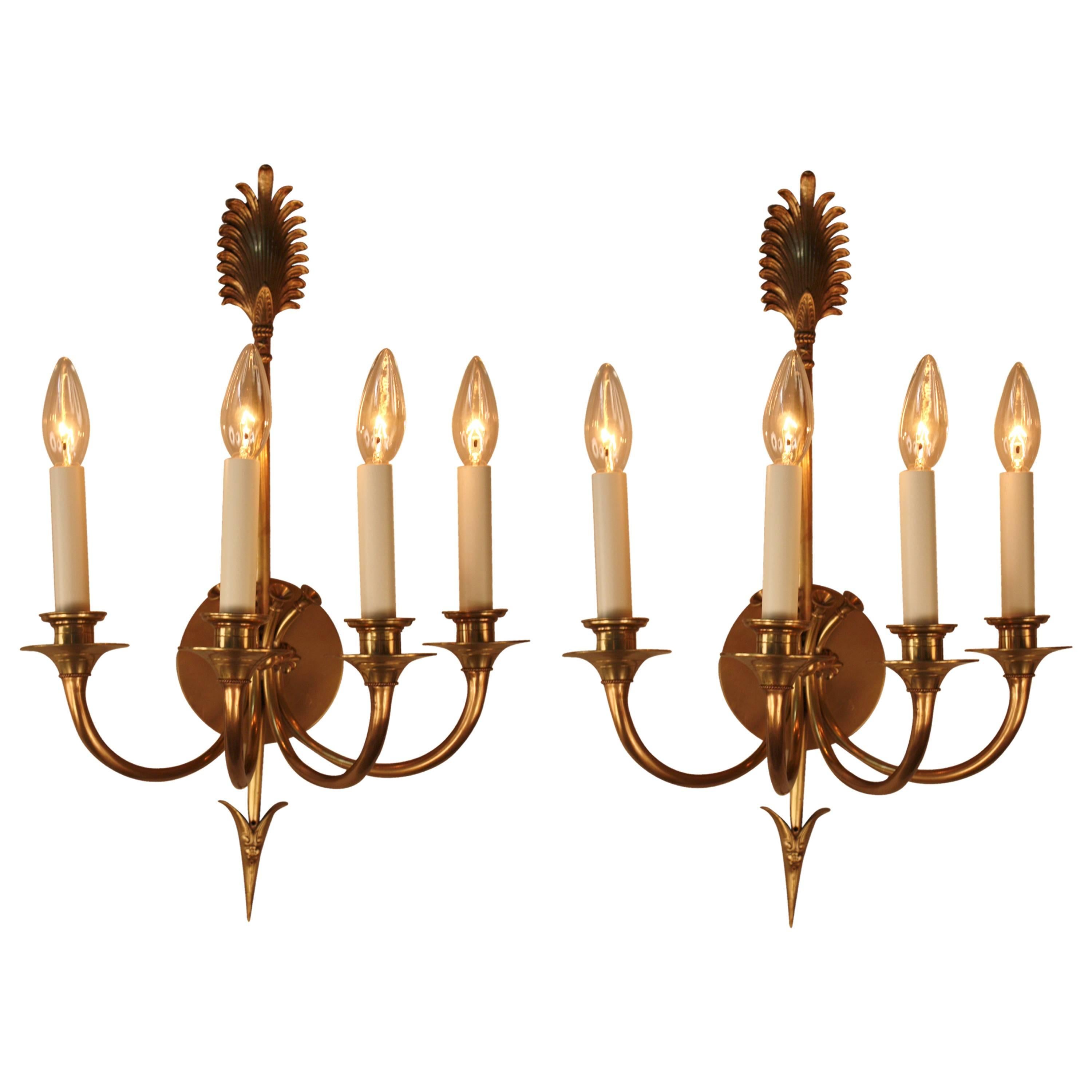 Pair of French Empire Style Bronze Wall Sconces