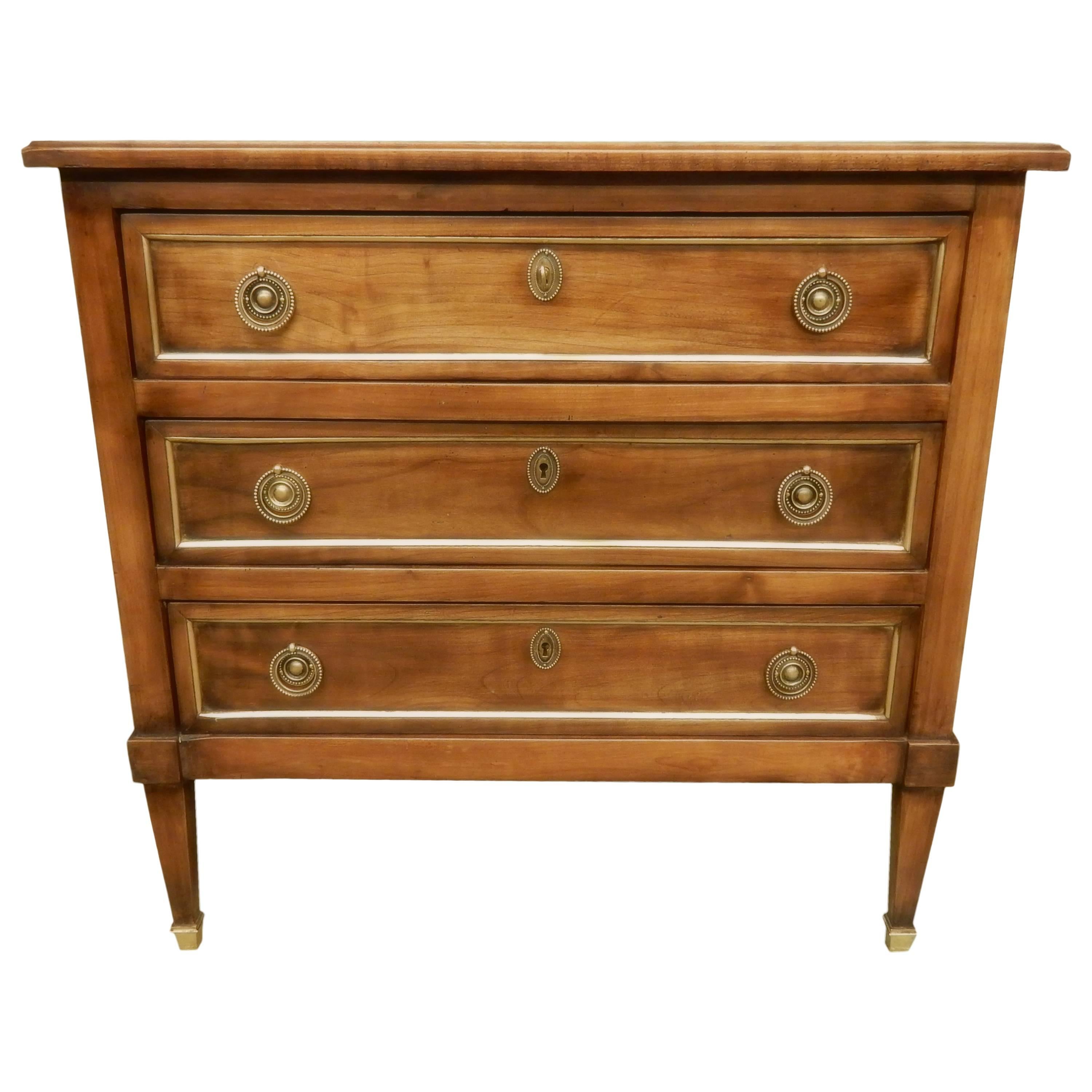 Small Louis XVI Walnut Three-Drawer Commode For Sale