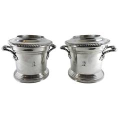 Pair of Early 19th Century Sheffield Plate Wine Coolers with Fitted Liners