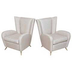 Pair of Italian Wingback Chairs with Brass Legs