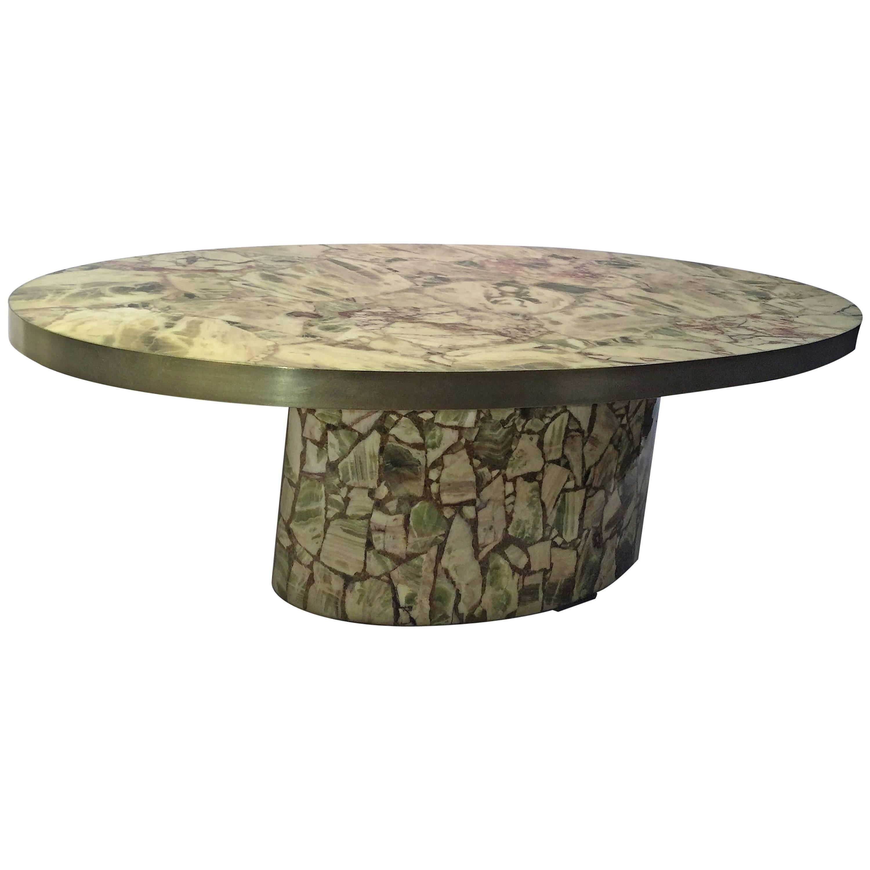  Gorgeous Modernistic Italian Fractured Green Onyx Resin Coffee Table For Sale