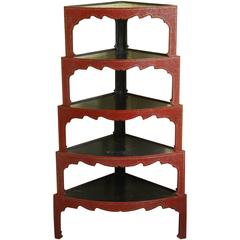 Japanese Corner Nesting Tables in Red Lacquer, Set of Five, 19th Century
