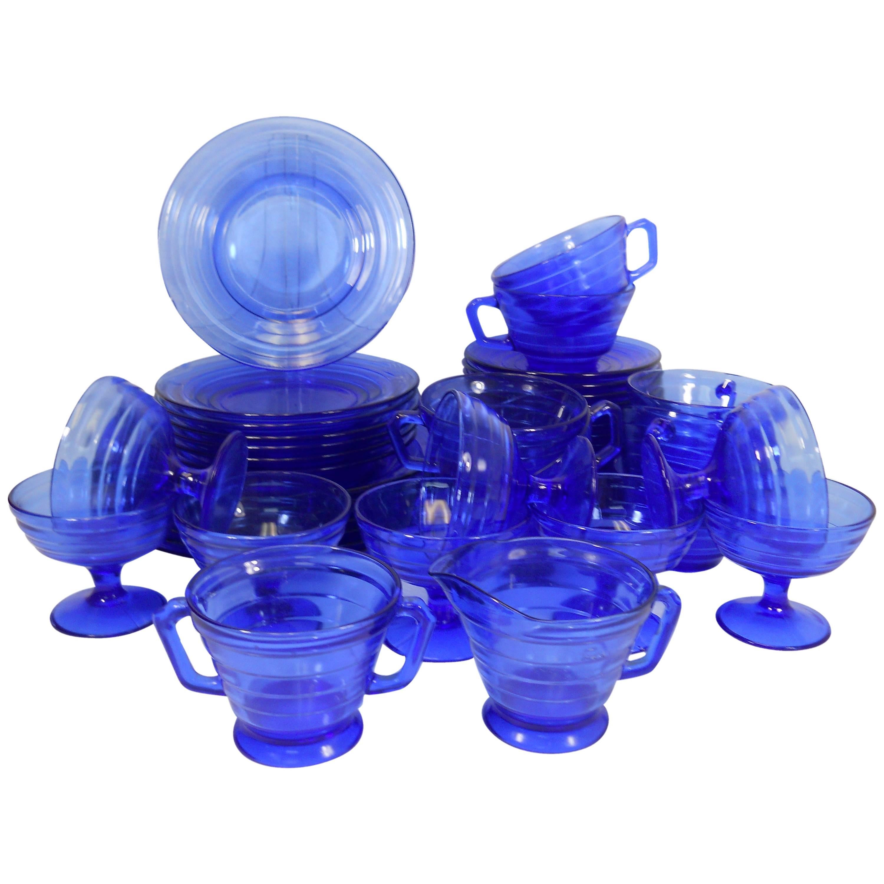 Hazel Atlas Glass Moderntone Cobalt Blue Forty-Nine-Piece Service for Eight