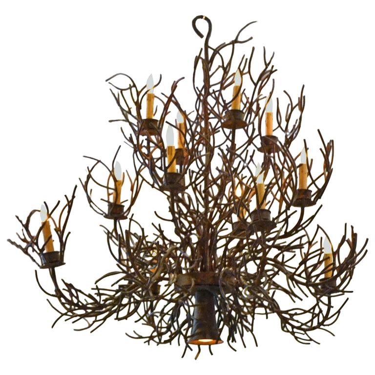 Vintage Bruce Eicher Twelve Light Metal Twig Chandelier