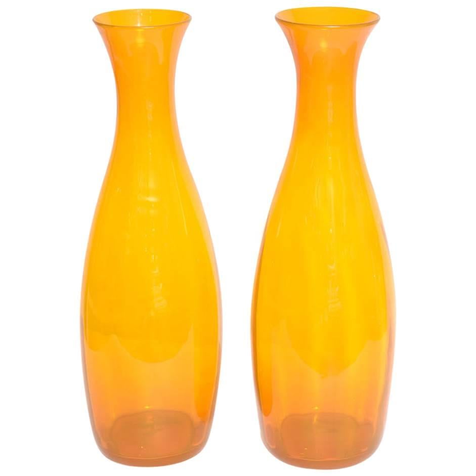 Mid-Century Modern Collectable Large Blenko Orange Glass Bottles For Sale