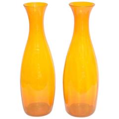 Mid-Century Modern Collectable Large Blenko Orange Glass Bottles