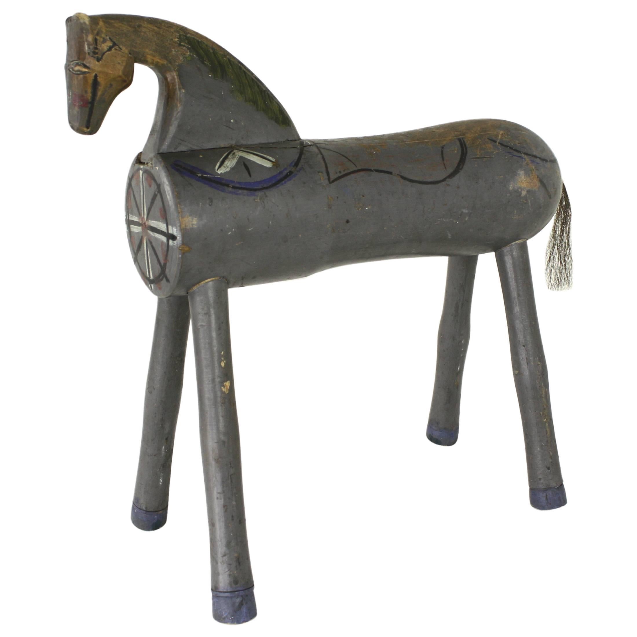 Antique Swedish Wooden Horse, Original Paint